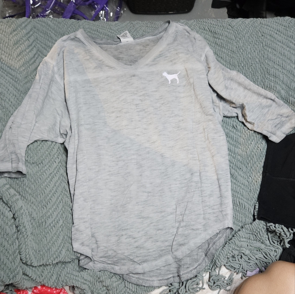 PINK Victoria's Secret Gray Long Sleeve Tee